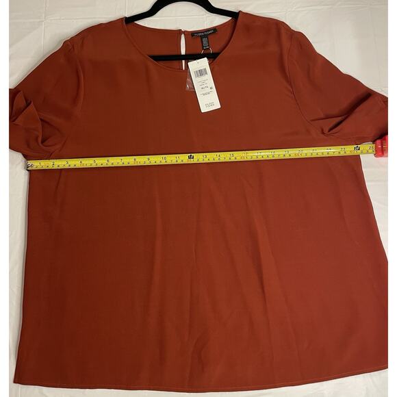 Eileen Fisher Lightweight Viscose Paprika Ballet Neck Top Large $178 KeyholeBack - Picture 3 of 6